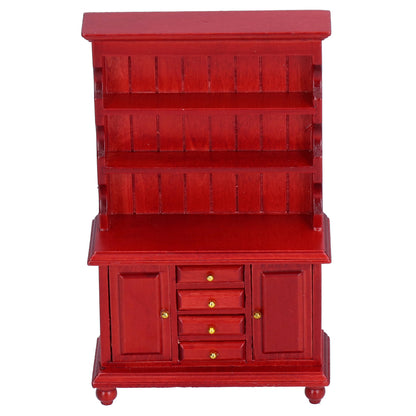 1:12 Dollhouse Wooden Bookcase Cupboard Cabinet Mini Furniture Toy (Redwood Color)