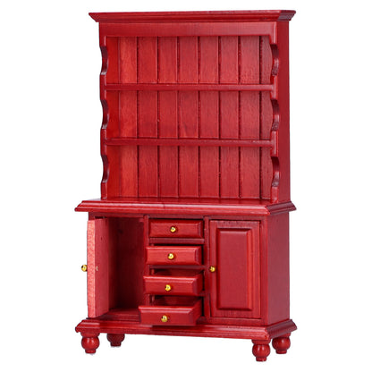 1:12 Dollhouse Wooden Bookcase Cupboard Cabinet Mini Furniture Toy (Redwood Color)